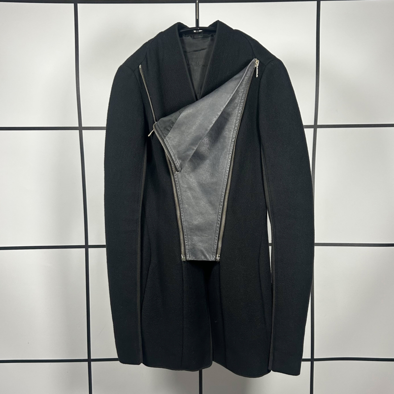 2000s Rick Owens Cashmere Leather Panel Jacket