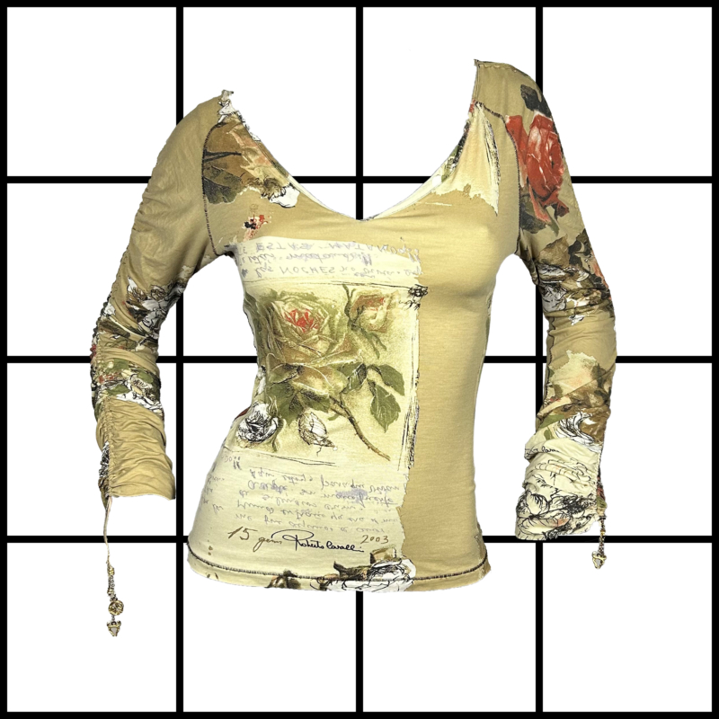 2000s Roberto Cavalli Abstract Floral Print Top