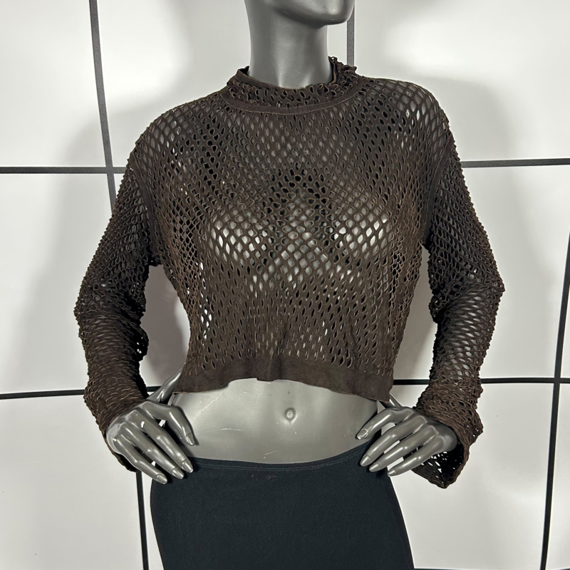 2000's Roberto Cavalli Leather Fringe Mesh Top