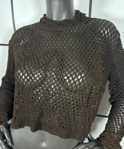 2000's Roberto Cavalli Leather Fringe Mesh Top - Image 2