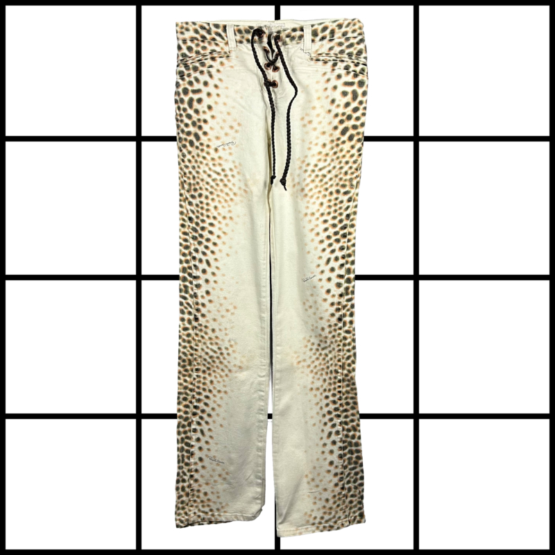 2000s Roberto Cavalli Leopard Print Laced Jeans