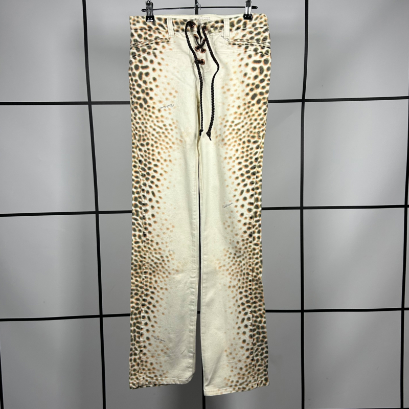 2000s Roberto Cavalli Leopard Print Laced Jeans