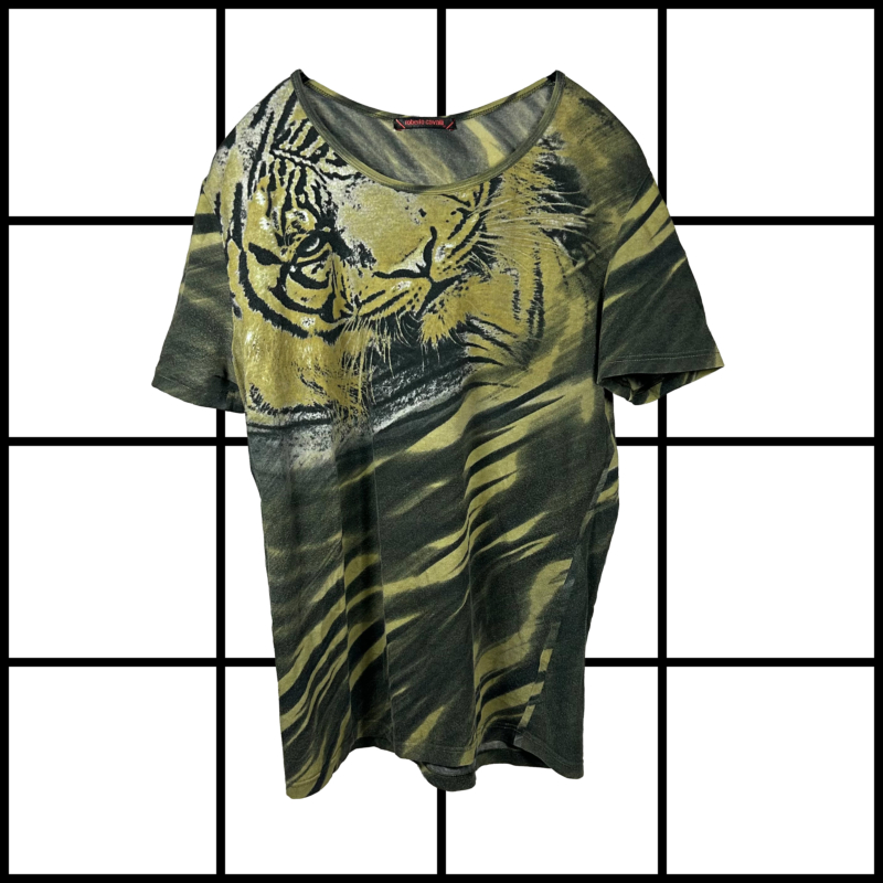 2000s Roberto Cavalli Tiger Face Print Shortleeved T-Shirt