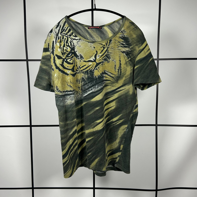 2000s Roberto Cavalli Tiger Face Print Shortleeved T-Shirt