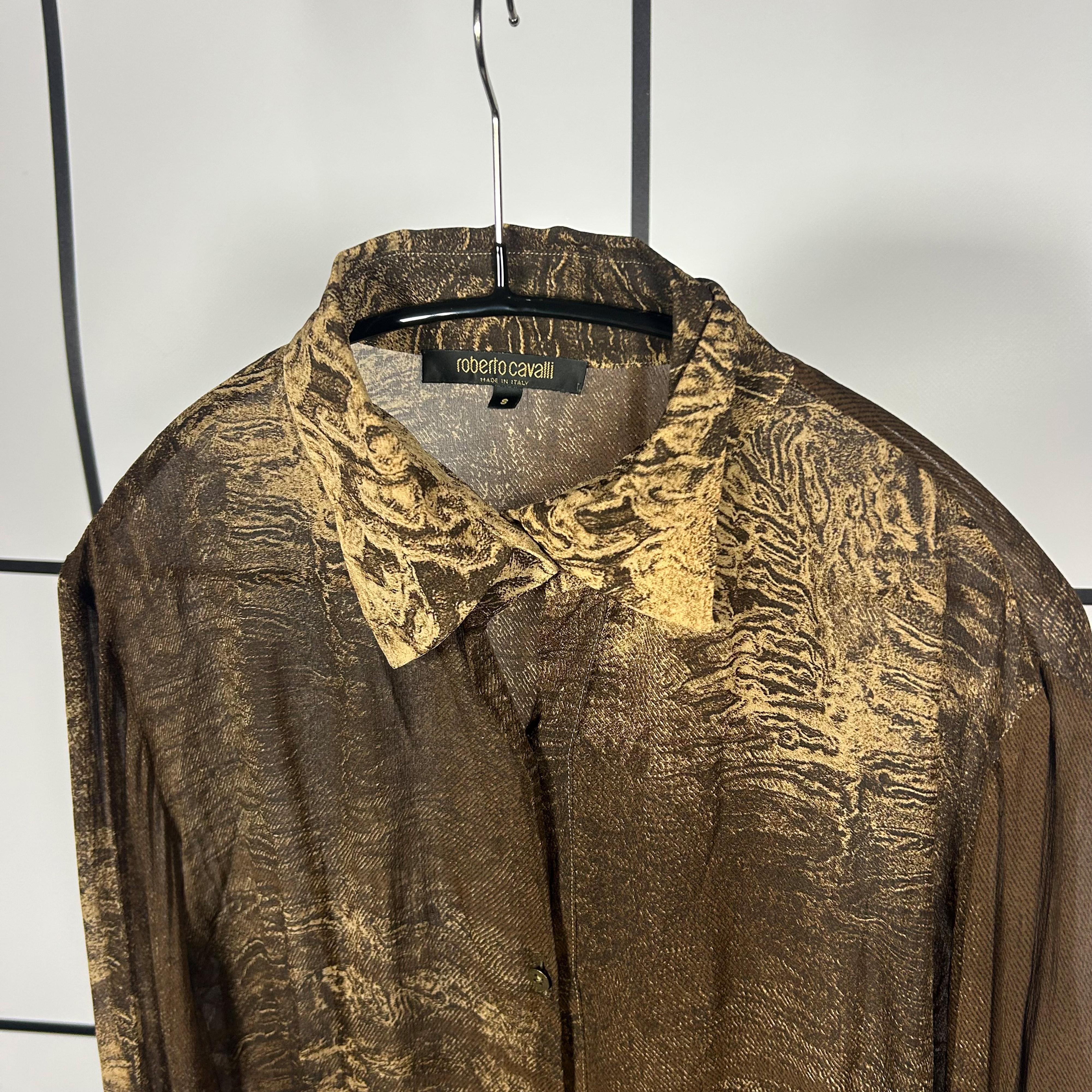 2000's Roberto Cavalli Sand Erosian Silk Shirt - Image 2
