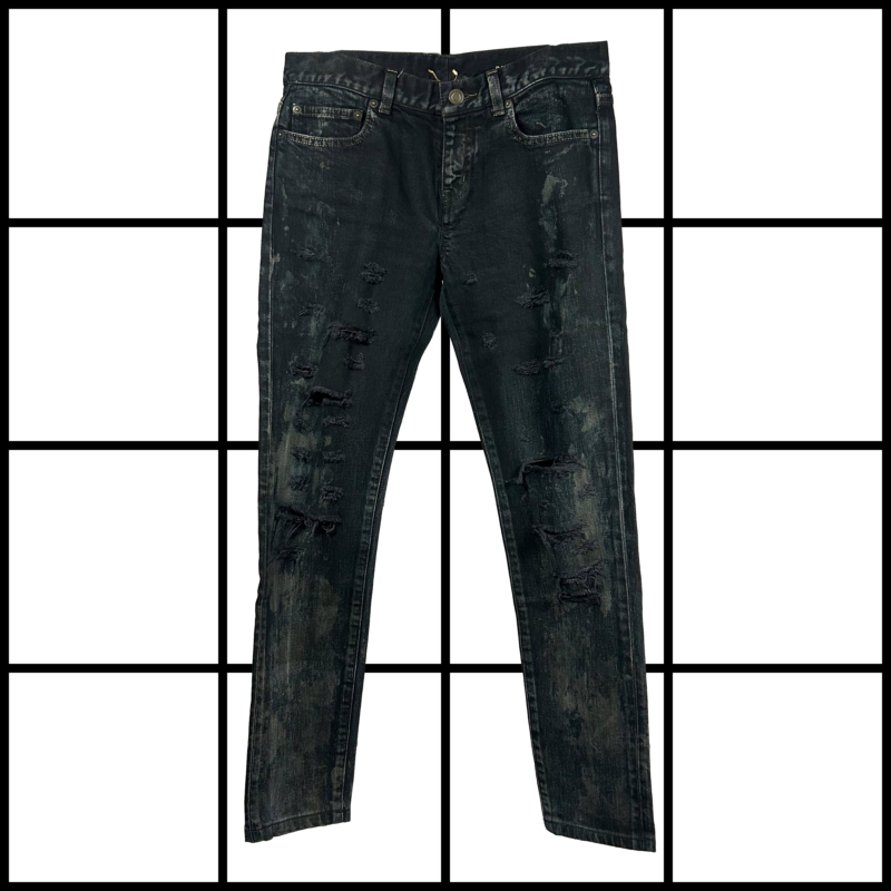 2014 Saint Laurent Oil Stained Crash Denim Jeans