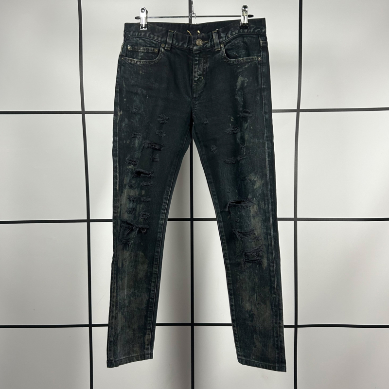 2014 Saint Laurent Oil Stained Crash Denim Jeans