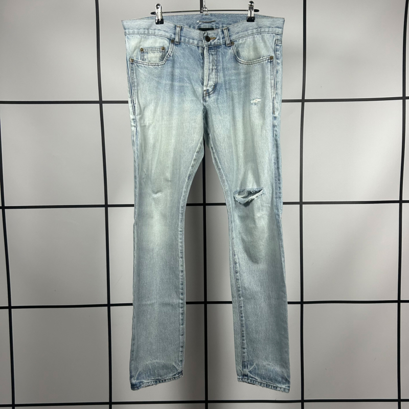 2021 Saint Laurent Distressed Blue Denim Jeans