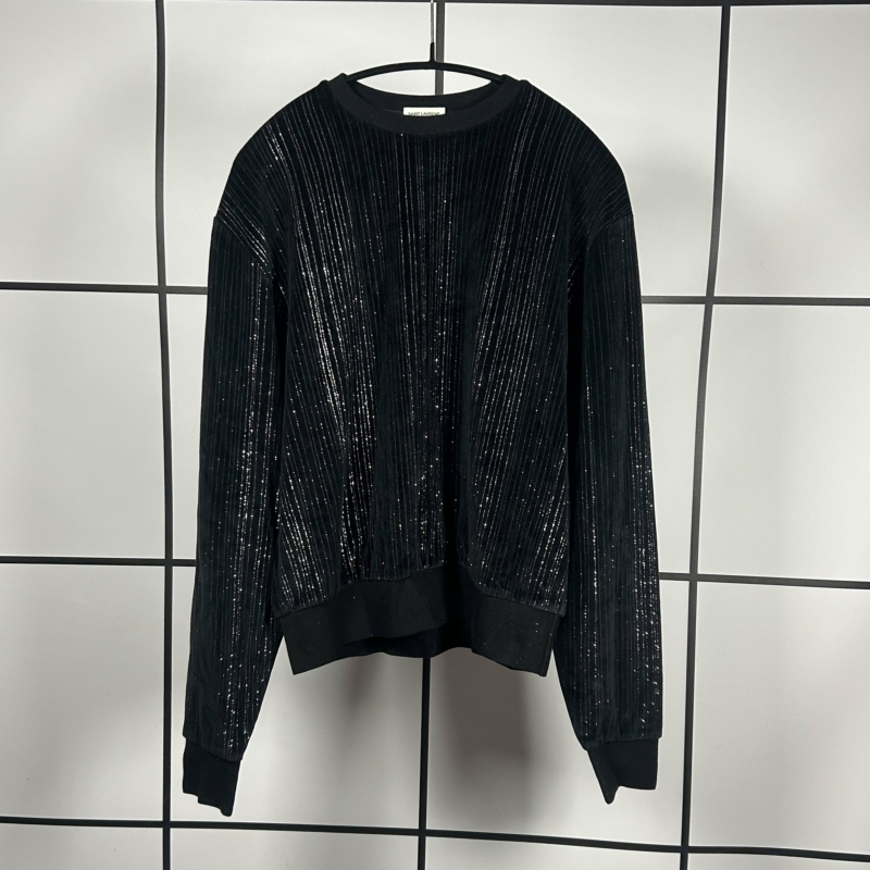 2017 Saint Laurent Black Striped Glitter Longsleeve