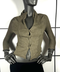 2000's Yohji Yamamoto Cropped Khaki Linen Cardigan