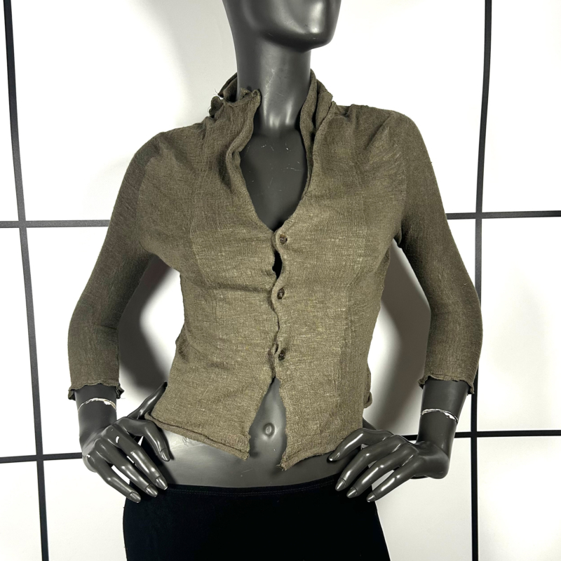 2000's Yohji Yamamoto Cropped Khaki Linen Cardigan