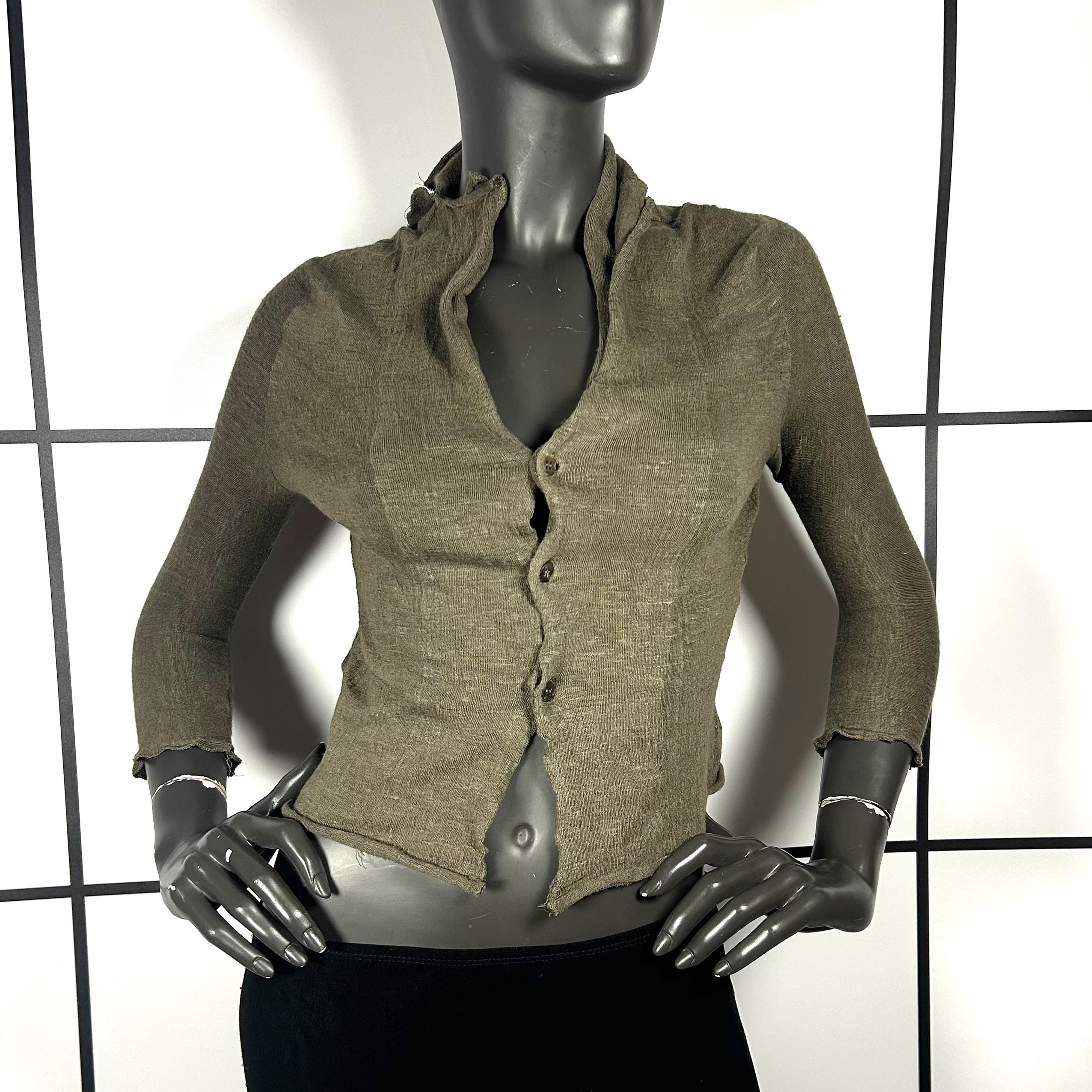 2000's Yohji Yamamoto Cropped Khaki Linen Cardigan