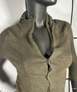 2000's Yohji Yamamoto Cropped Khaki Linen Cardigan - Image 2