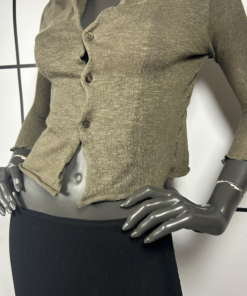 2000's Yohji Yamamoto Cropped Khaki Linen Cardigan - Image 3