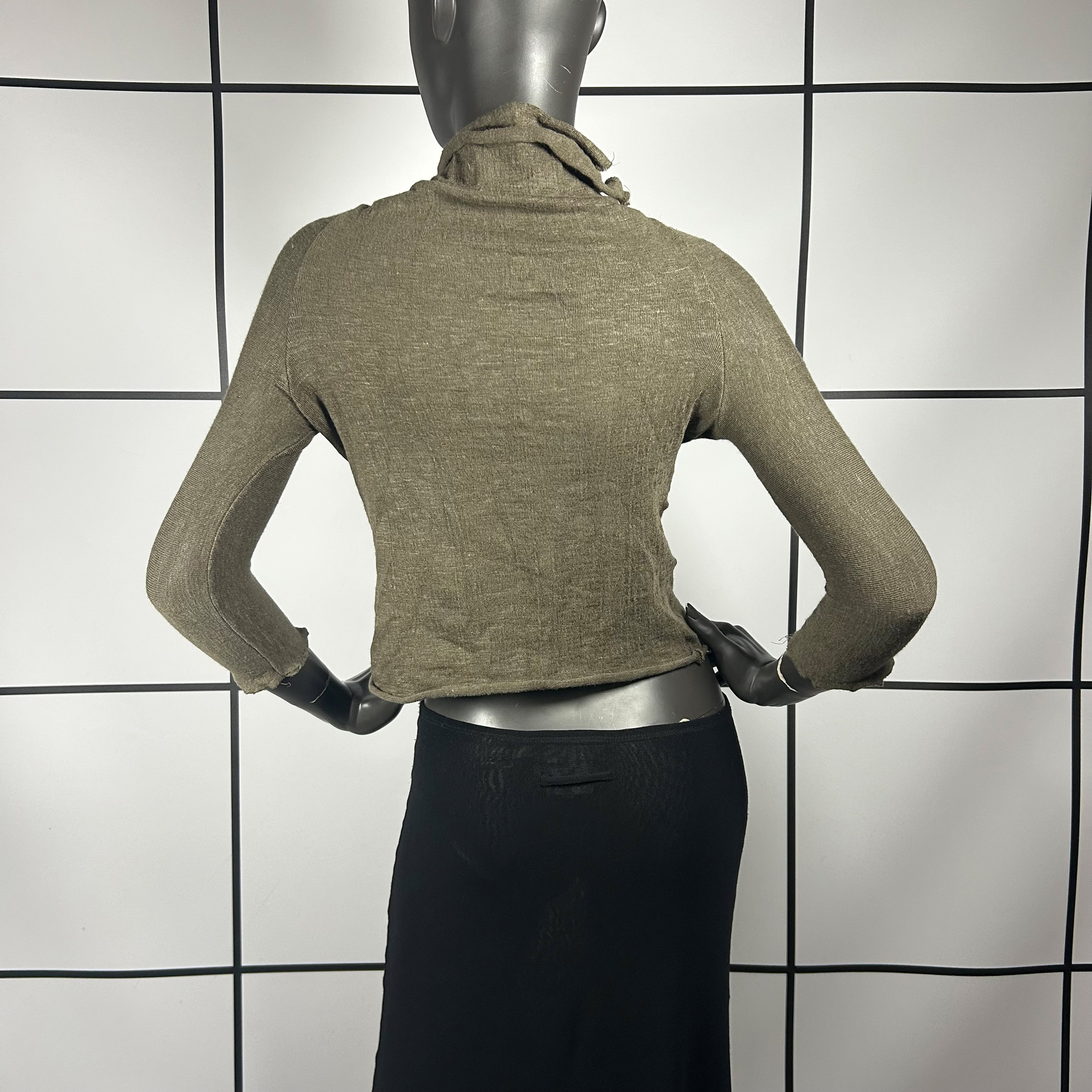 2000's Yohji Yamamoto Cropped Khaki Linen Cardigan - Image 4