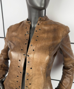 2000s Dirk Bikkembergs Brown Leather Pierced Jacket - Image 2