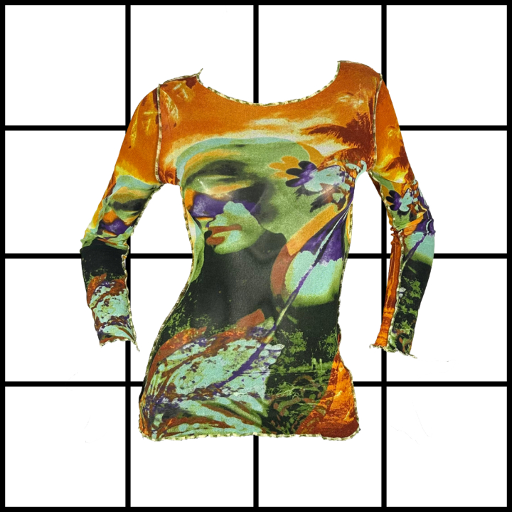 2000s Jean Paul Gaultier Psychedelic Girl Face Print Top