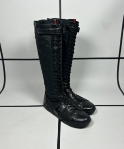 2000s Prada Linea Rossa Midcalf Lace Up Boots - Image 4