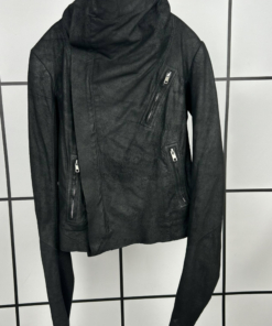2010s Rick Owens Cracked Leather Moto Jacket - Image 3
