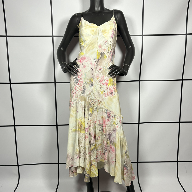 S/S2003 Roberto Cavalli Angels & Roses Silk Slip Midi Dress