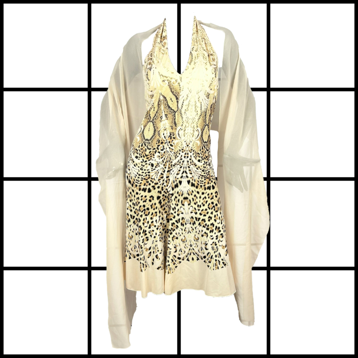 2000s Roberto Cavalli Leopard Midi Dress with Silk Scarf