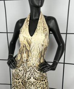 2000s Roberto Cavalli Leopard Midi Dress with Silk Scarf - Image 2