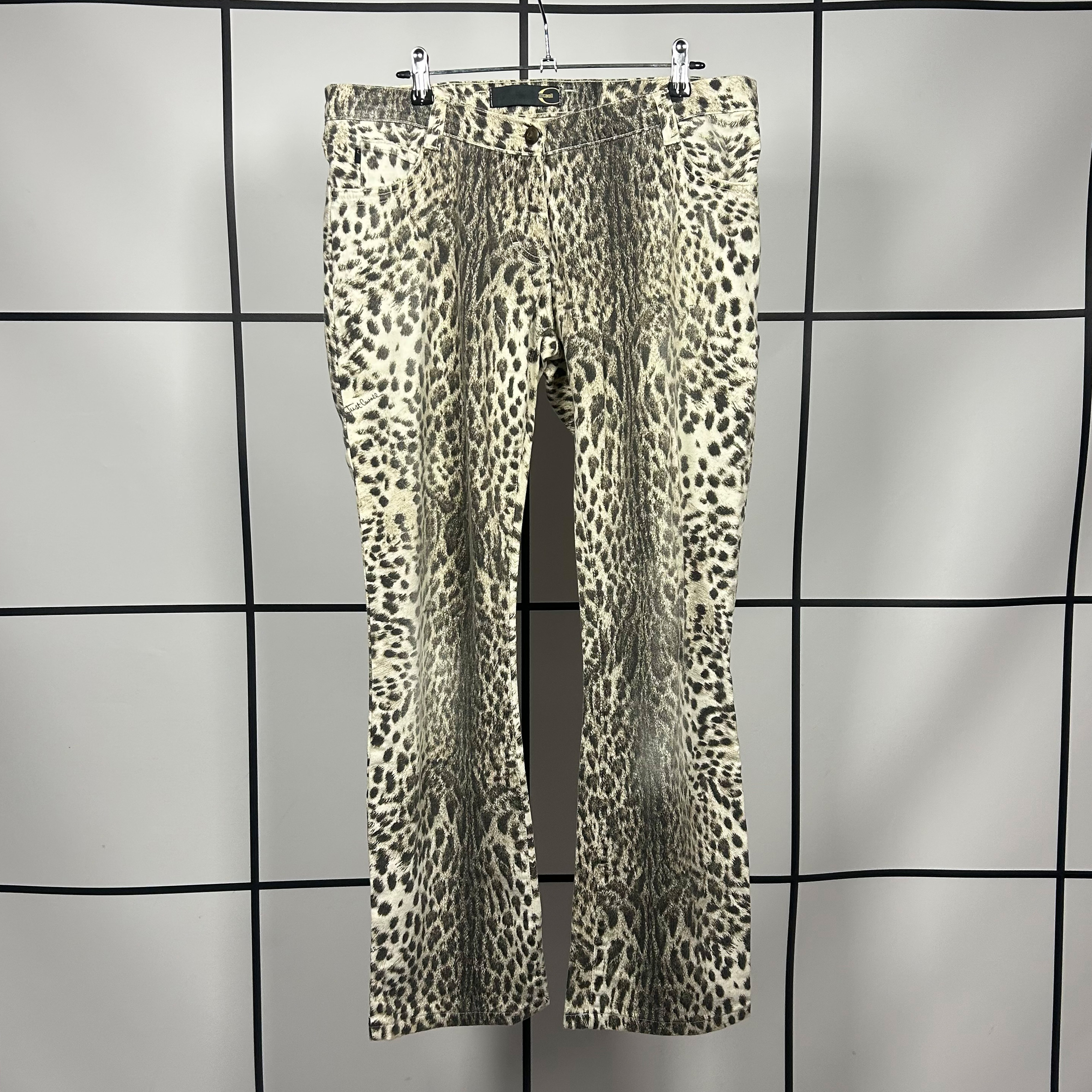 2000s Roberto Cavalli Snow Leopard Print Adjustable Widelegged Trousers