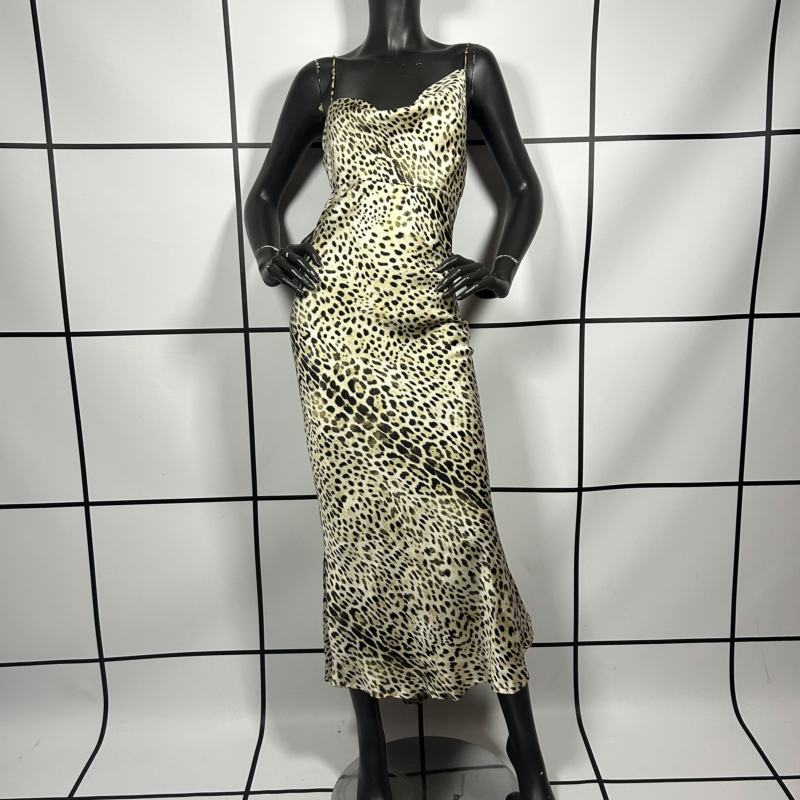 S/S2001 Roberto Cavalli Silk Asymmetric Leopard Print Slip Midi Dress