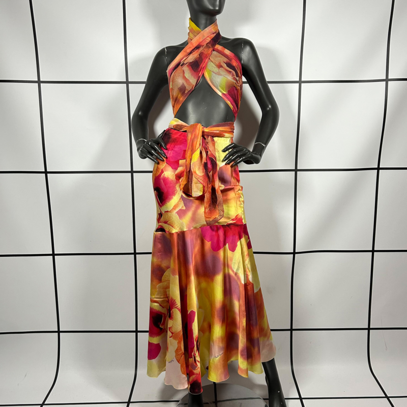S/S2002 Roberto Cavalli Poppy Print Skirt and Scarf