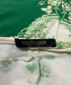 2000s Roberto Cavalli Silk Green Floral Midi Dress - Image 8