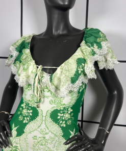 2000s Roberto Cavalli Silk Green Floral Midi Dress - Image 2