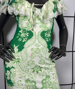 2000s Roberto Cavalli Silk Green Floral Midi Dress - Image 3
