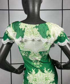 2000s Roberto Cavalli Silk Green Floral Midi Dress - Image 6