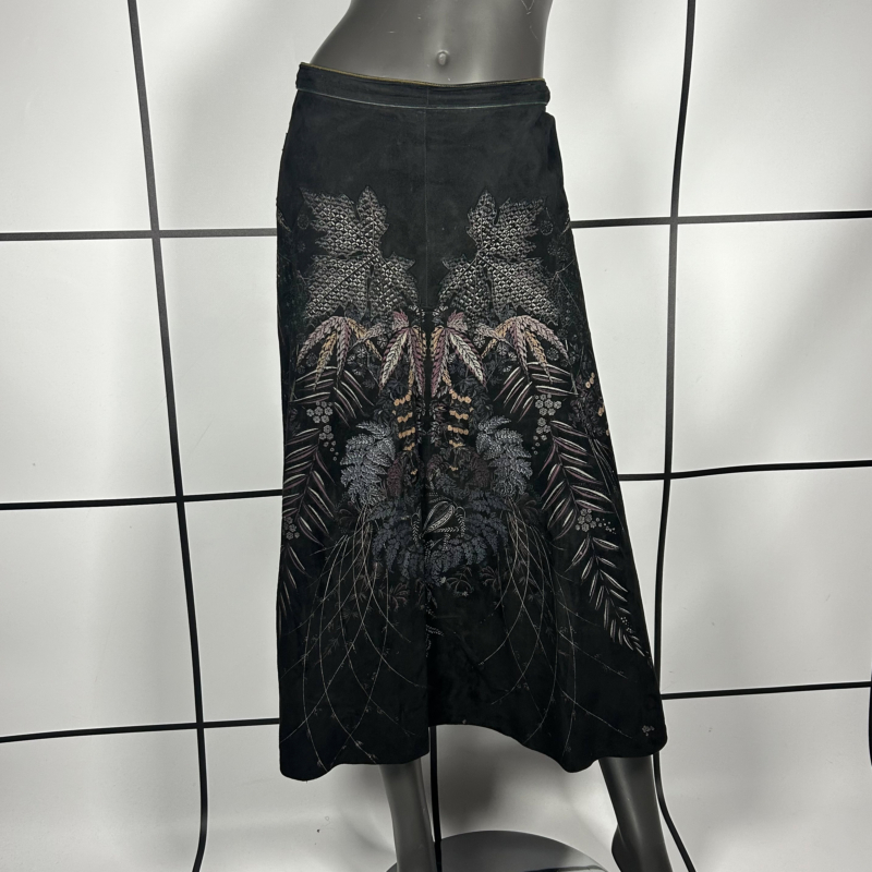 1970s Roberto Cavalli Suede Handpainted Midi Skirt